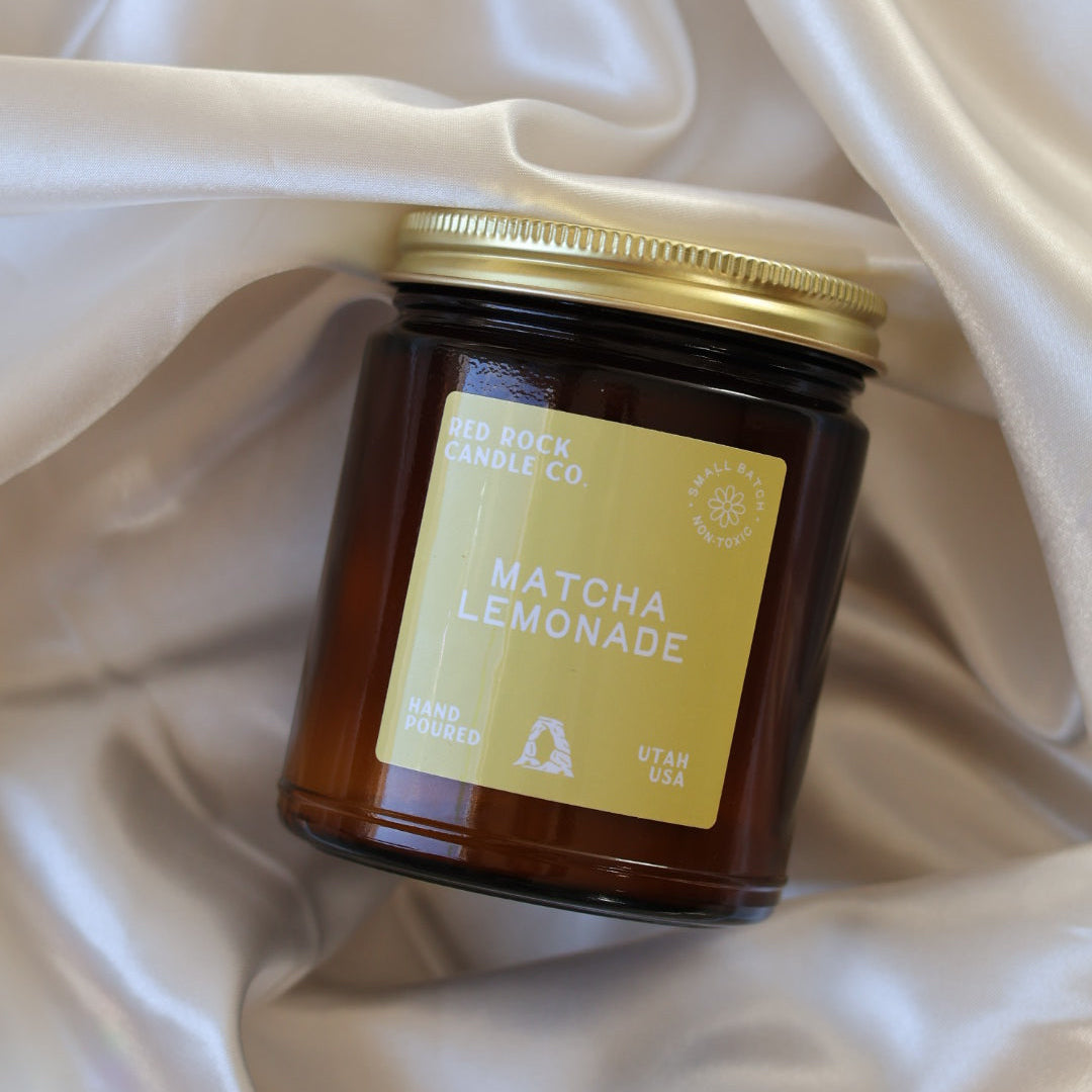 matcha lemonade scented candle jar 